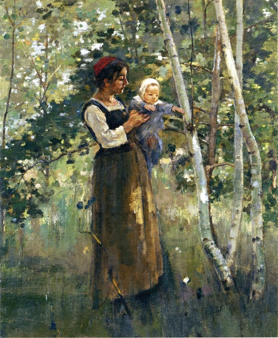 Theodore Robinson Mother and Child by the Hearth